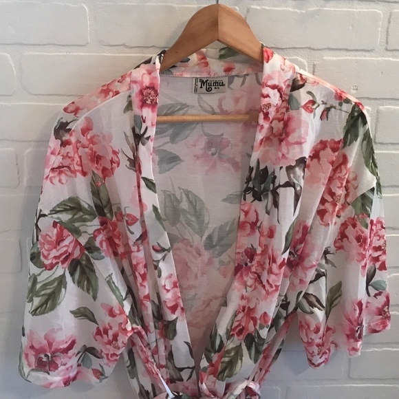 Show me your MUMU Robe/Cover up Floral print Roses Peonies Pink Romantic OS - Picture 3 of 7